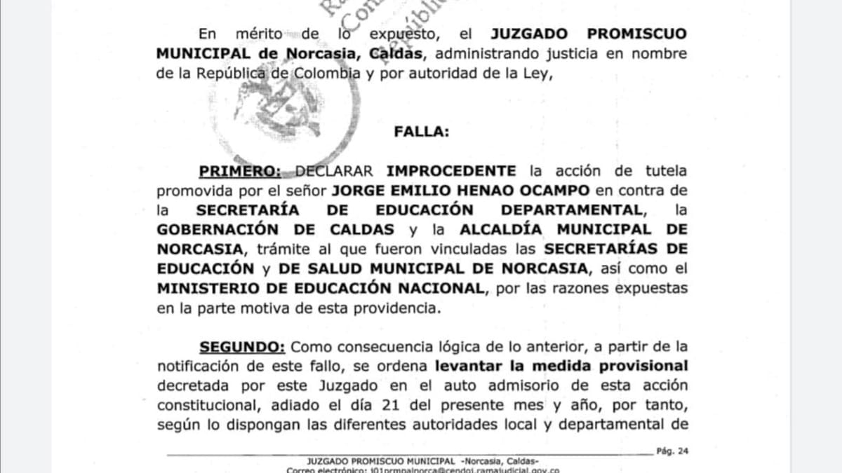 Juez de Norcasia, Caldas falló a favor de la presencialidad en un colegio