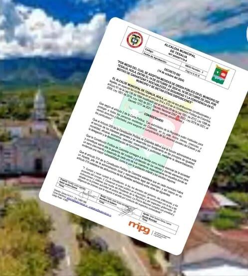 Toque de queda y ley seca en el municipio de Tesalia. Foto Cortesia