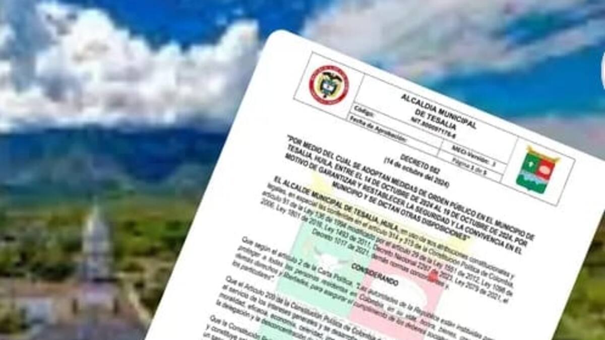 Toque de queda y ley seca en el municipio de Tesalia-Huila