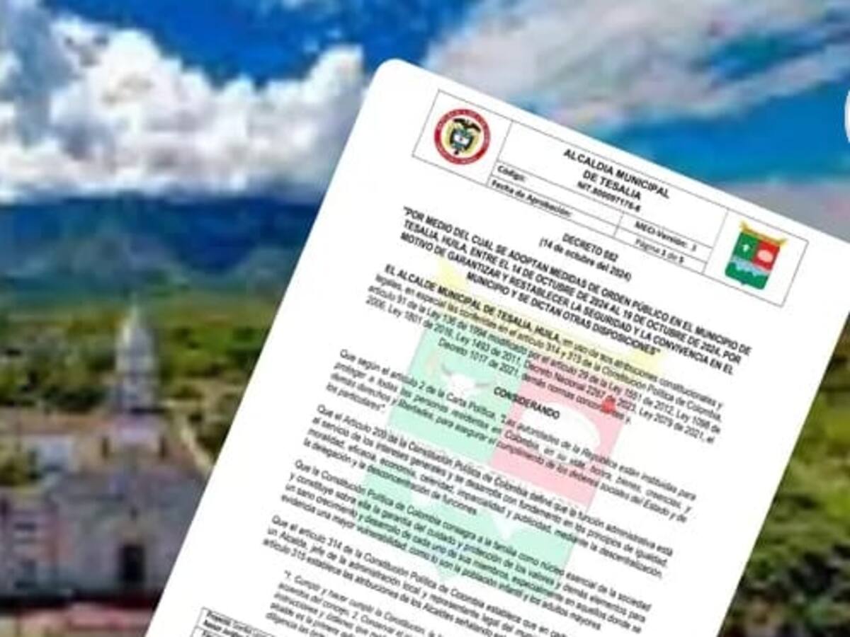 Toque de queda y ley seca en el municipio de Tesalia-Huila