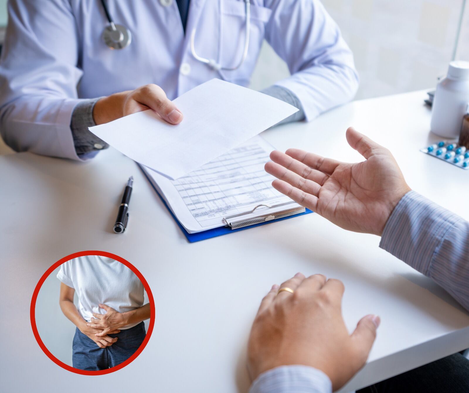 Médico dando un diagnóstico junto a una persona que tiene dolor (Fotos vía Getty Images)