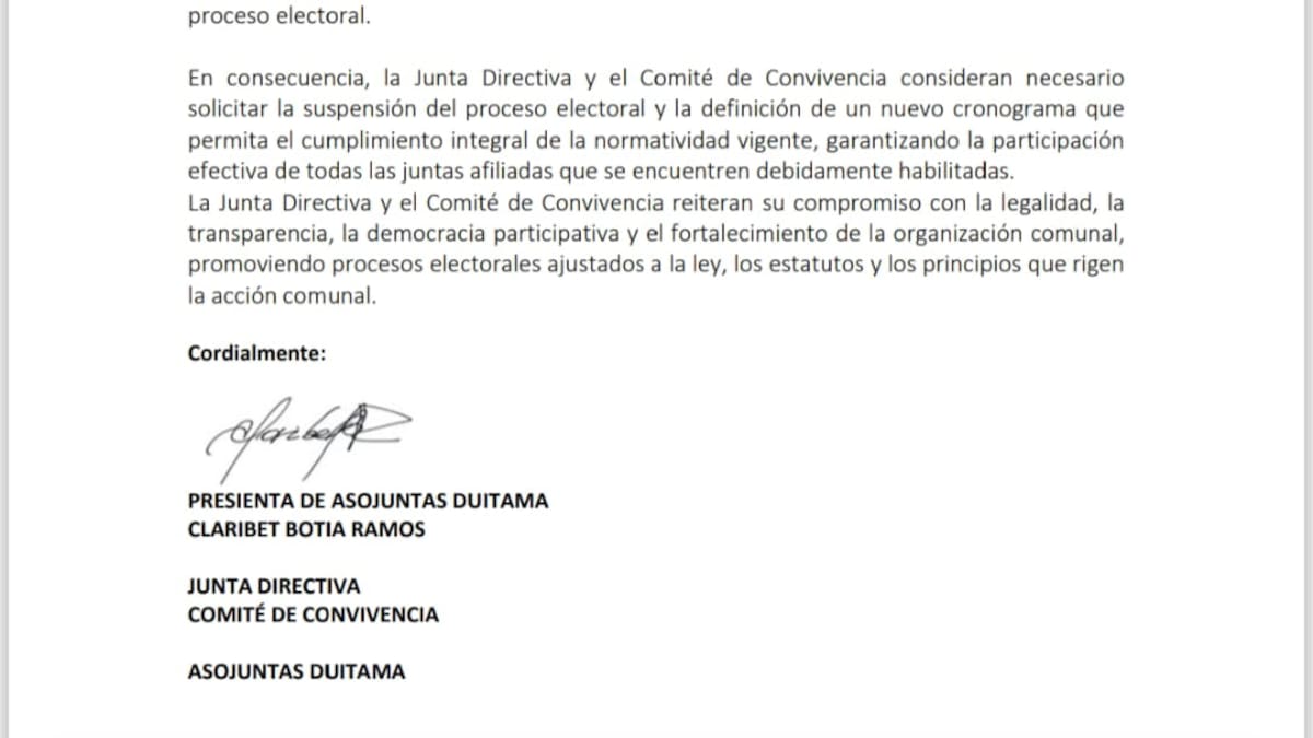 ASOJUNTAS Duitama pide suspender su proceso electoral por presuntas irregularidades