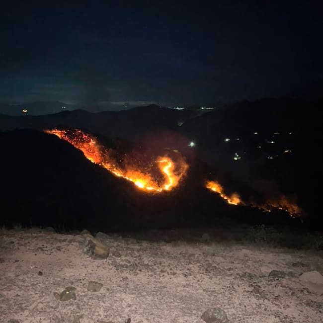 Incendio forestal en Las Liscas, Ocaña, ya ha consumido más de 40 hectáreas. / Foto: Gestión de Riesgos de Ocaña.