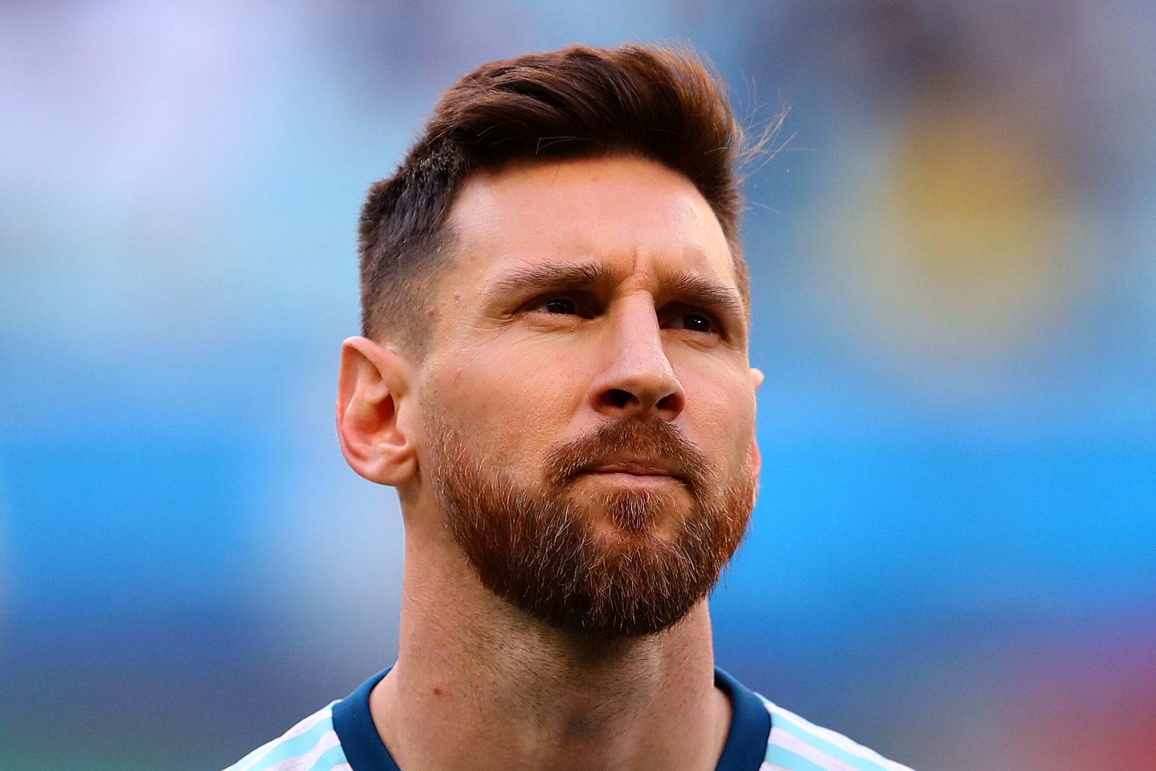 PORTO ALEGRE, BRAZIL - JUNE 23: Lionel Messi of Argentina looks on during the Copa America Brazil 2019 group B match between Qatar and Argentina at Arena do Gremio on June 23, 2019 in Porto Alegre, Brazil. (Photo by Chris Brunskill/Fantasista/Getty Images)