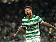 Luis Javier Suárez festeja su más reciente anotación con Sporting. (Photo by Diogo Faria Reis/Soccrates Images/Getty Images)