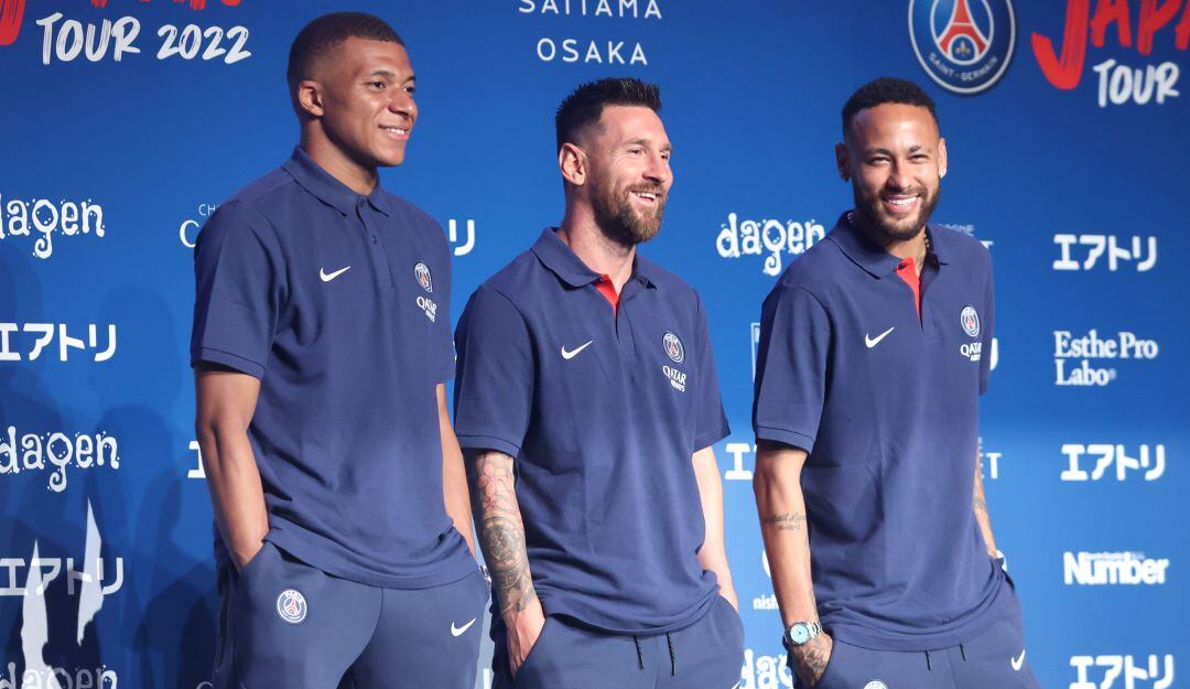 Kylian Mbappé, Lionel Messi y Neymar en evento con el PSG.