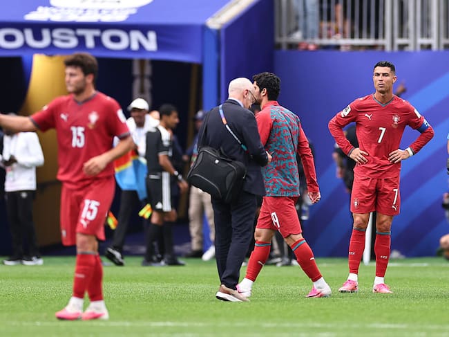 HOUSTON, TEXAS - JUNE 17: A dejected Cristiano Ronaldo of Portugal at full time during the FIFA World Cup 2026 Group K match between Portugal and Congo DR at Houston Stadium on June 17, 2026 in Houston, United States. (Photo by Robbie Jay Barratt - AMA/Getty Images)