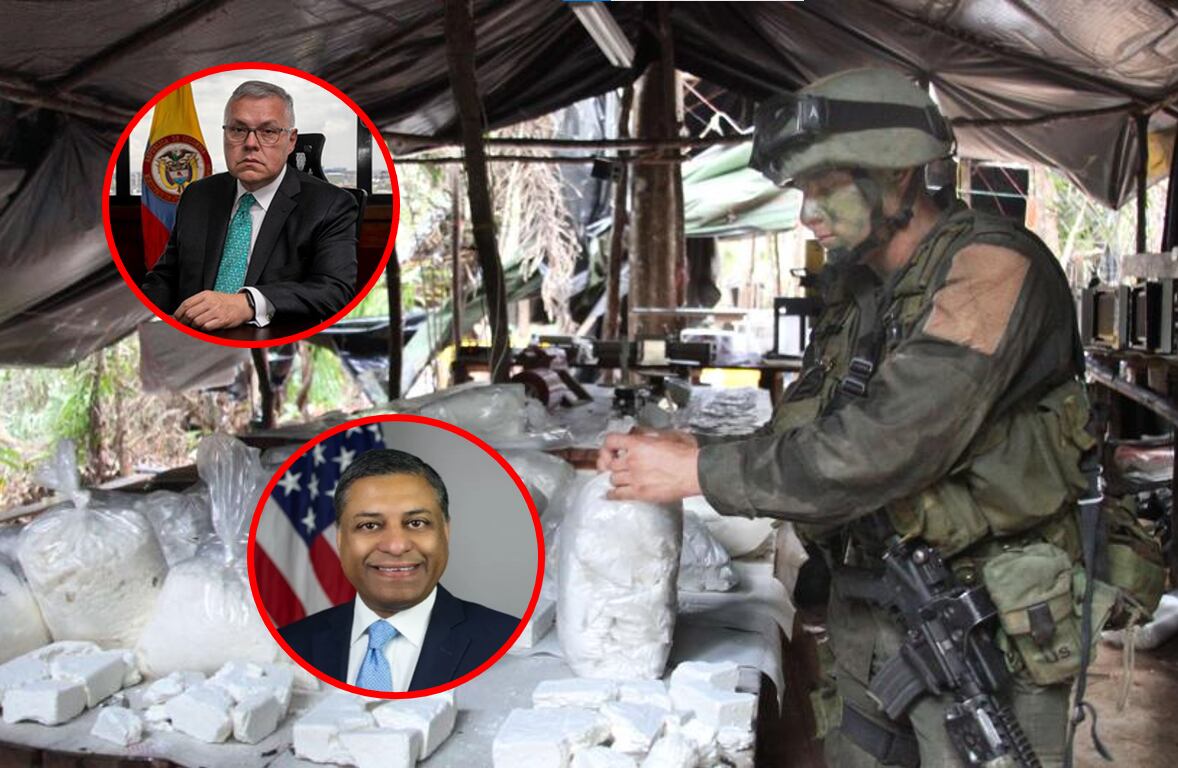 El ministro de Justicia de Colombia, Néstor Osuna, y el jefe de la Oficina Antinarcóticos de los Estados Unidos, Rahul Gupta.