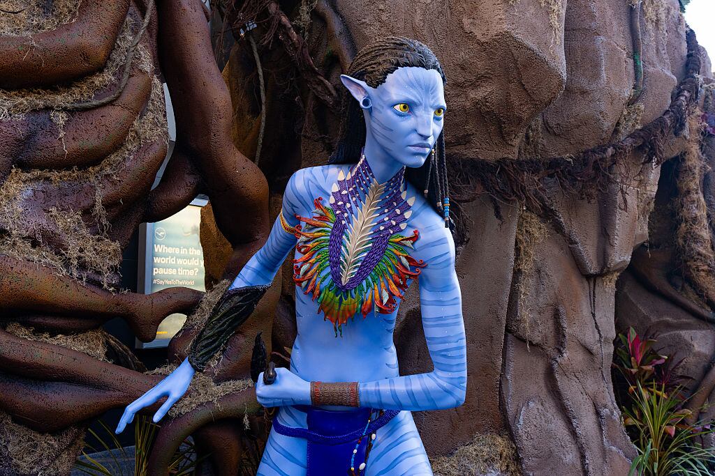 HOLLYWOOD, CA - NOVEMBER 26: General views of 'Avatar' Na'vi characters Jake Sully and Neytiri on the red carpet setup for the premiere of 'Avatar: Fire and Ash' at the Dolby Theatre on November 26, 2025 in Hollywood, California.  (Photo by AaronP/Bauer-Griffin/GC Images)