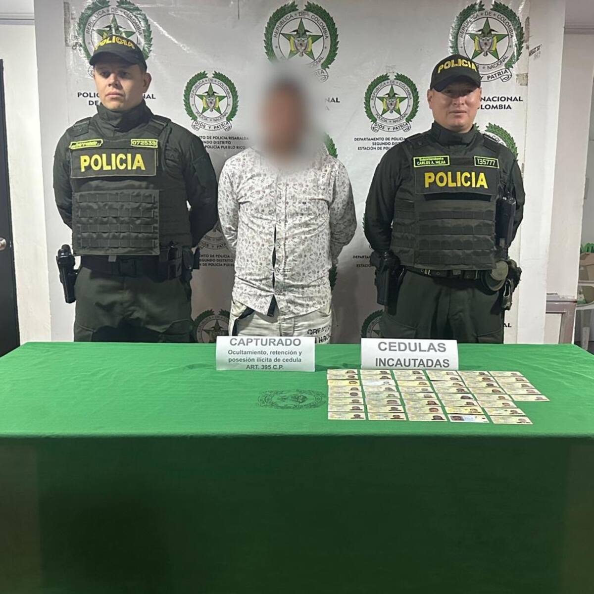 Capturan en Risaralda a un hombre que tenía en su poder 45 cédulas