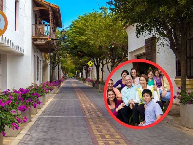 Calle colonial en Valledupar y familia colombiana (Getty Images)