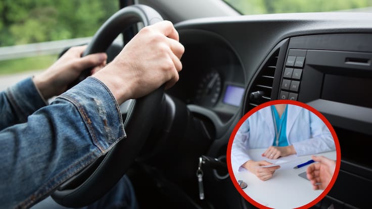 Persona conduciendo e imagen referente a exámenes médicos (Fotos vía Getty Images)
