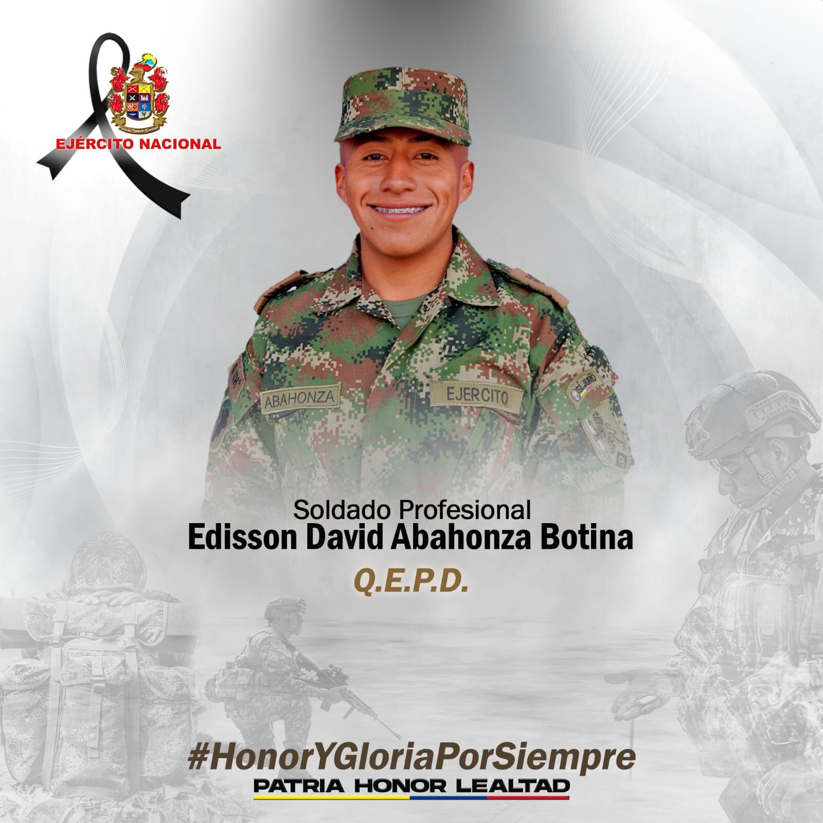 Muere tras ataque de las disidencias de las FARC el soldado Edisson Abahonza. | Foto: Ejército.
