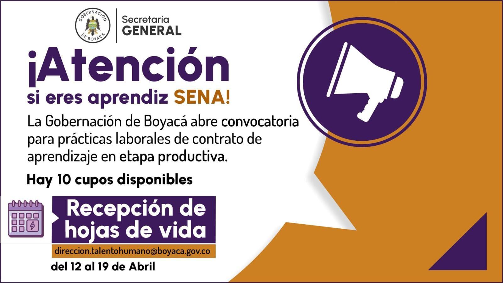 Los aprendices del SENA, ahora podrán realizar sus practicas en la Gobernación de Boyacá