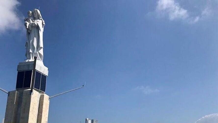 Escultura de la virgen del Carmen fue instalada de nuevo en la bahía de Cartagena. Foto: La W/ Leidys Rivera.