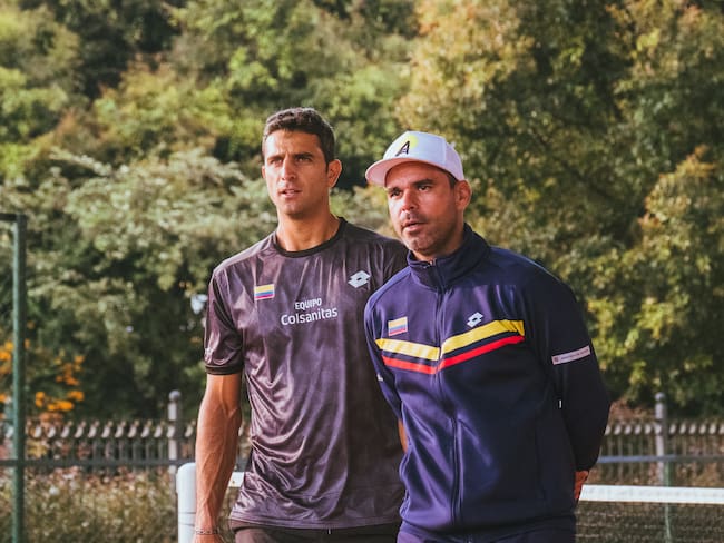 Robert Farah y Alejandro Falla durante los entrenamientos de Colombia previos al partido / Federación Colombiana de Tenis.