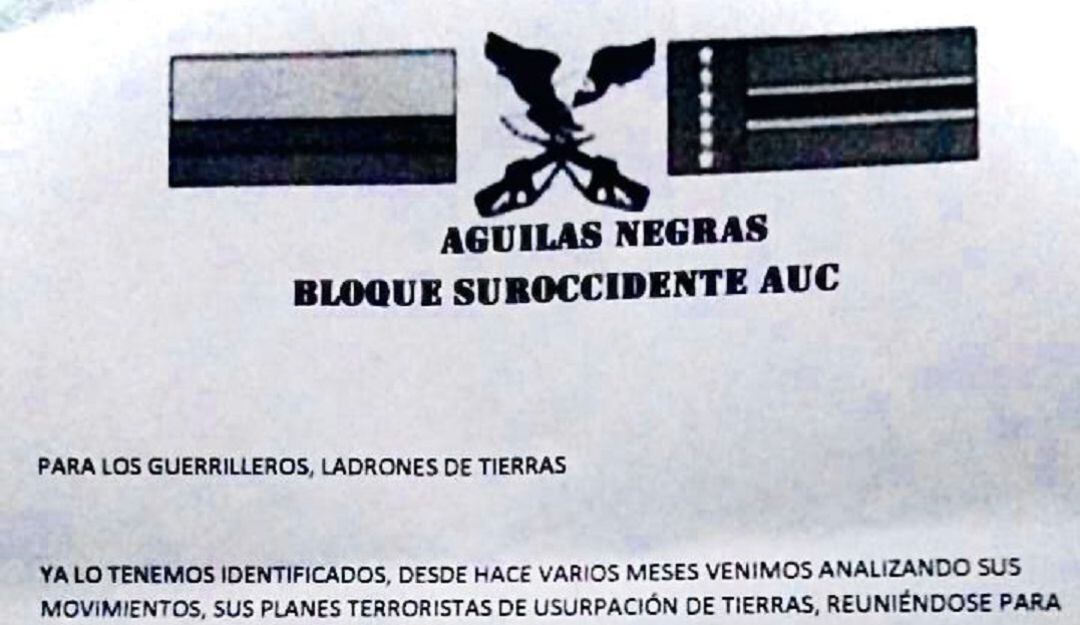 Líderes amenazados en panfleto