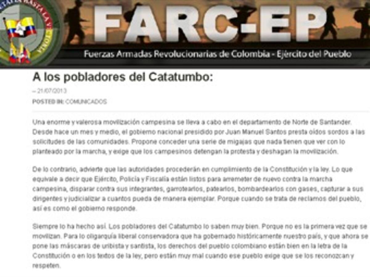 Resumen 10:00am: Guerrilla ofrece apoyo a los campesinos del Catatumbo