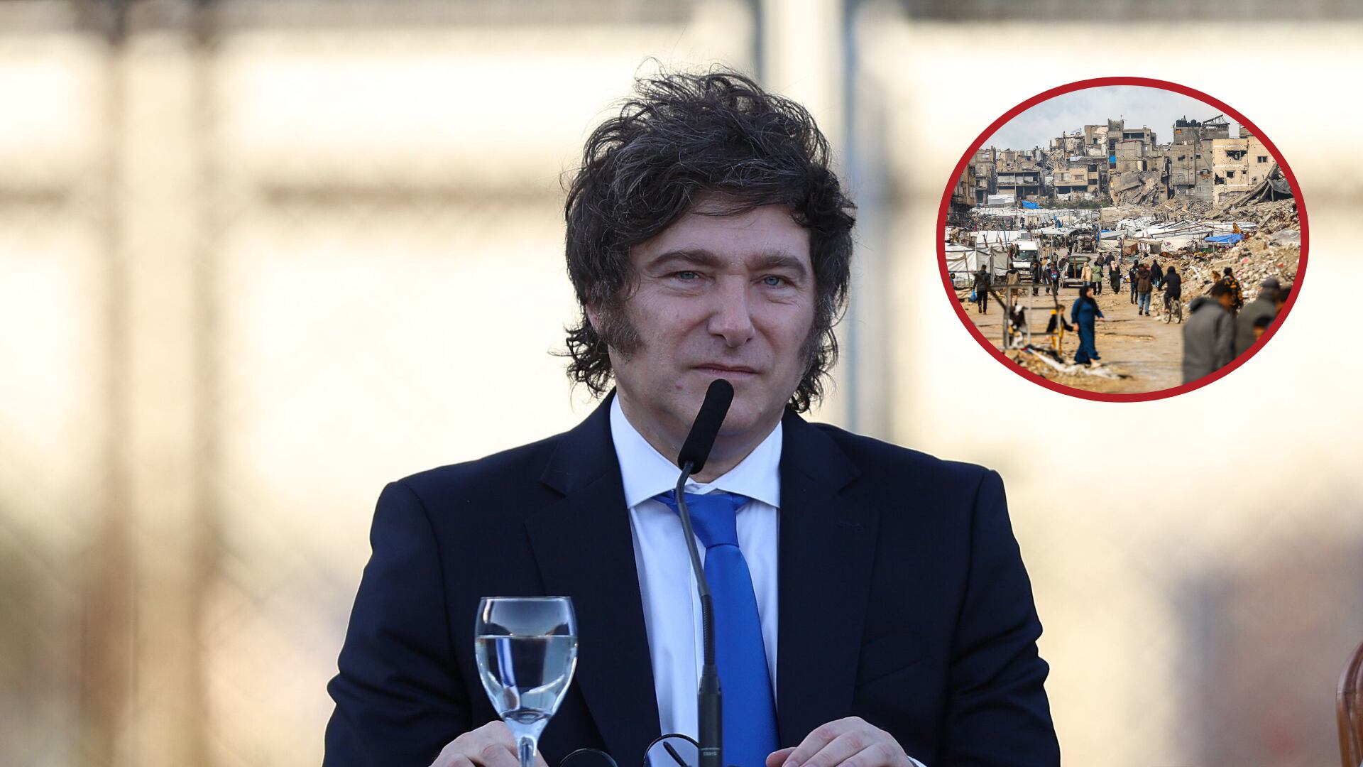 Javier Milei. Foto: Luciano González.Franja de Gaza. Foto: Khames Alrefi