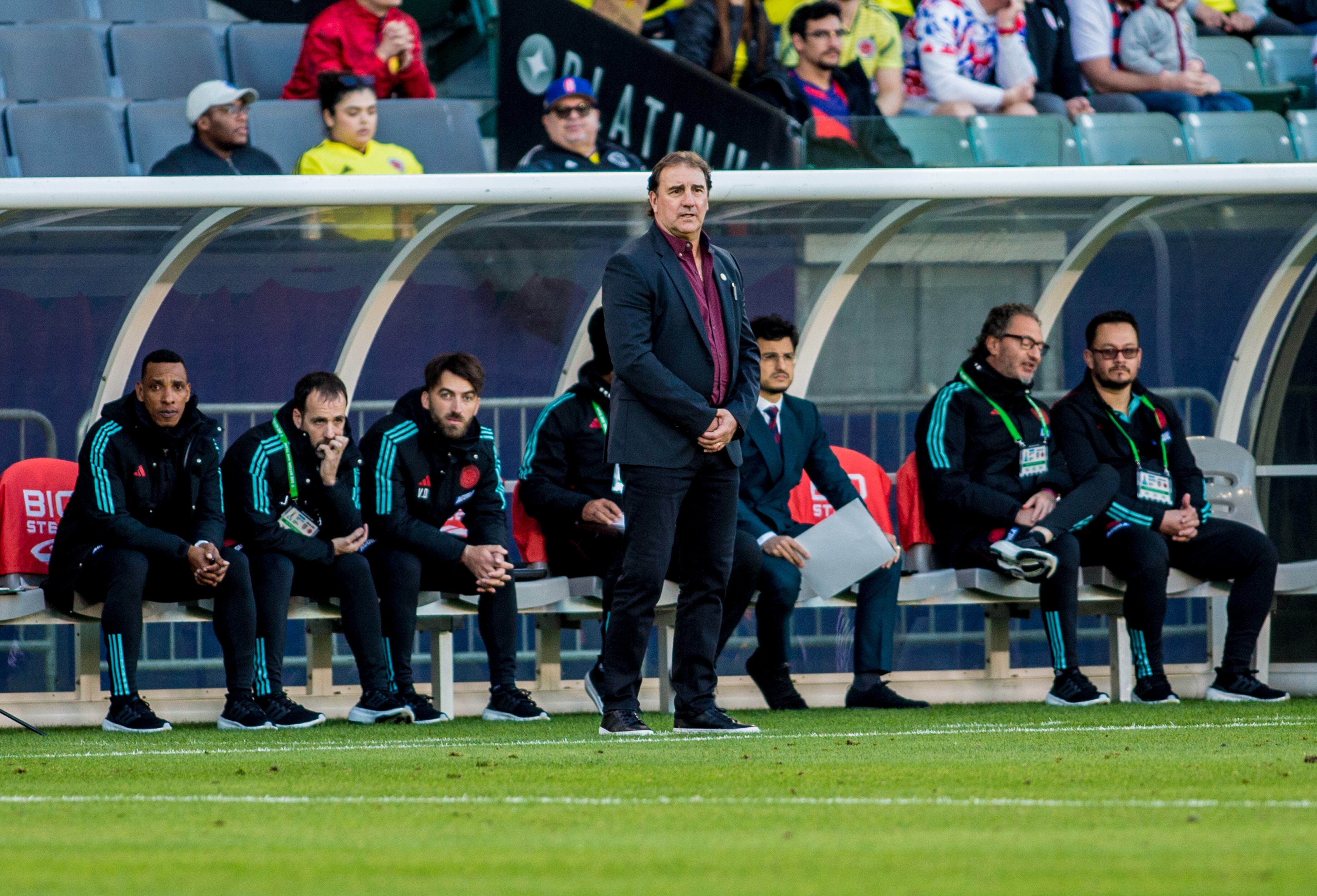 CARSON, CA - JANUARY 28: Colombia head coach Nestor Gabriel Lorenzo watches his players during a game between Colombia and USMNT at Dignity Health Sports Park on January 28, 2023 in Carson, California. (Photo by Michael Janosz/ISI Photos/Getty Images)