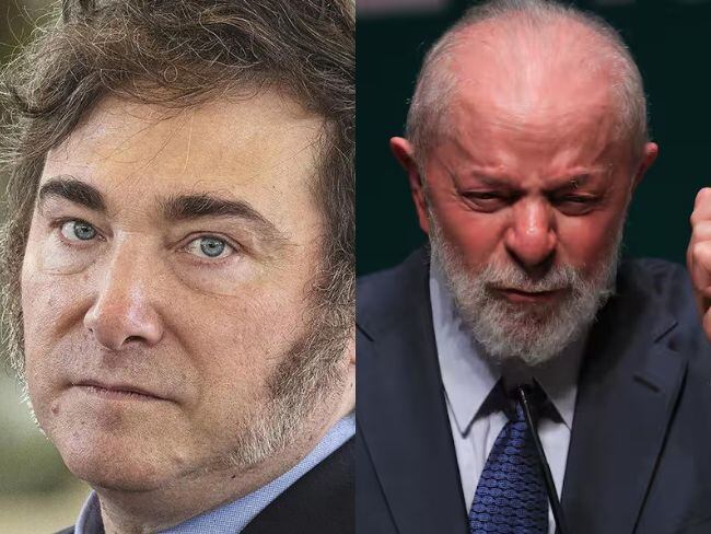 Presidente de Argentina Javier Milei junto a Presidente de Brasil Luis Inacio Lula Da Silva.