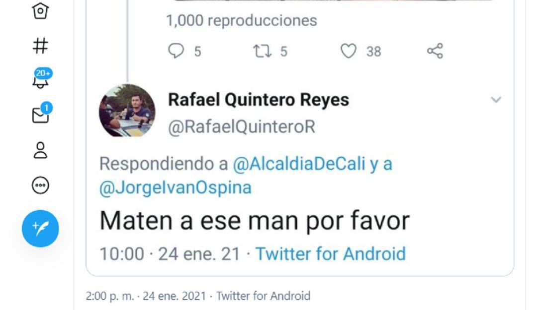 Dueño de la cuenta de twitter, rechaza ser autor del twit