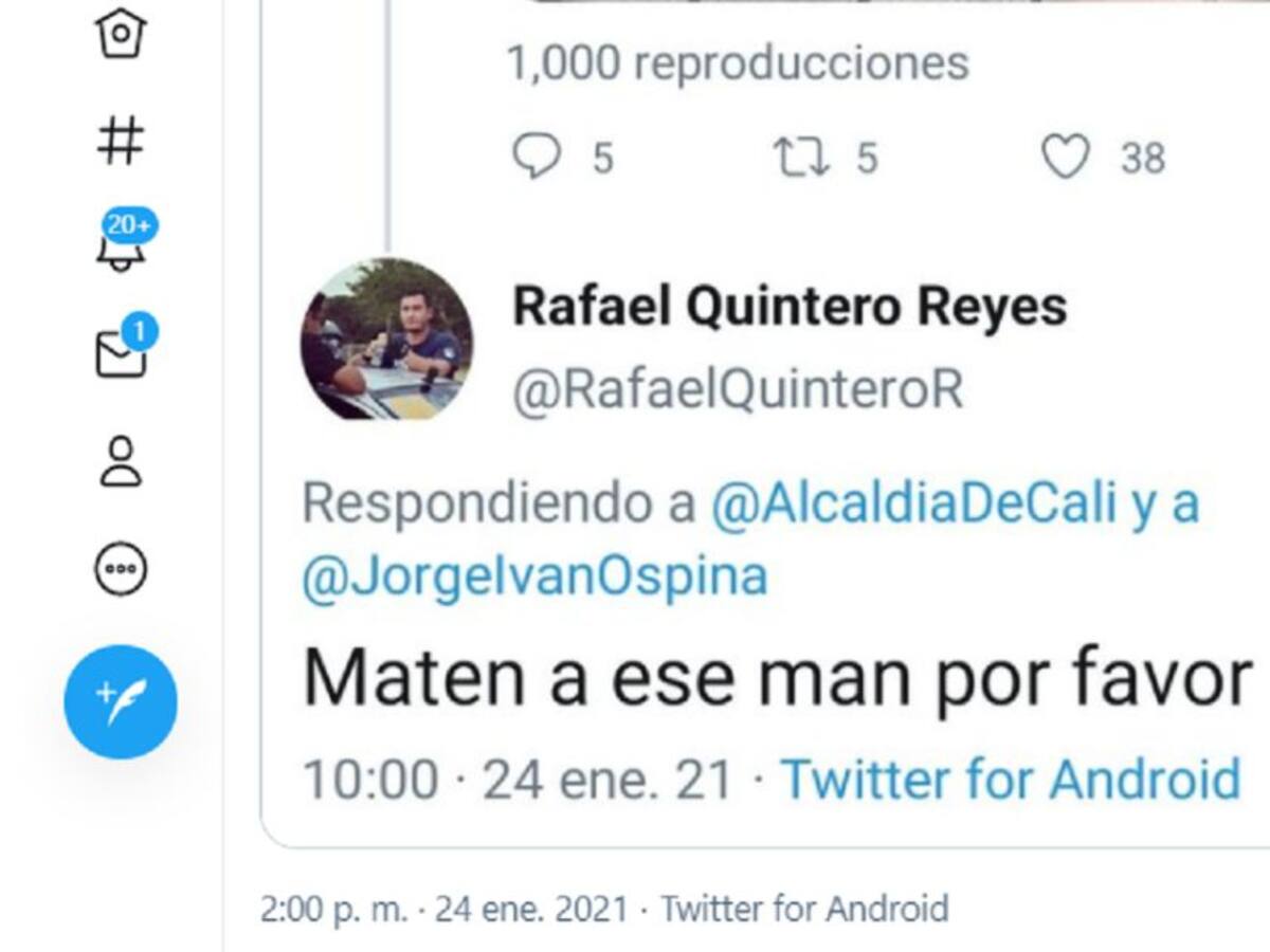 La persona que presuntamente amenazó al alcalde de Cali cerró su cuenta