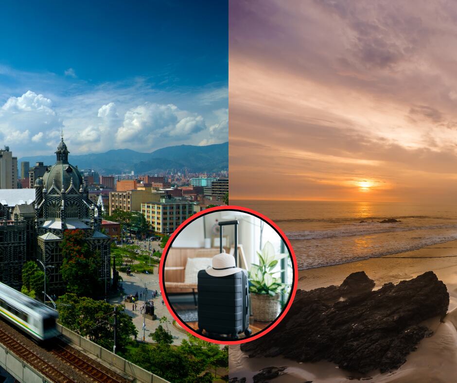 Medellín, playa en Bahía Solano y maleta viajera (Getty Images)