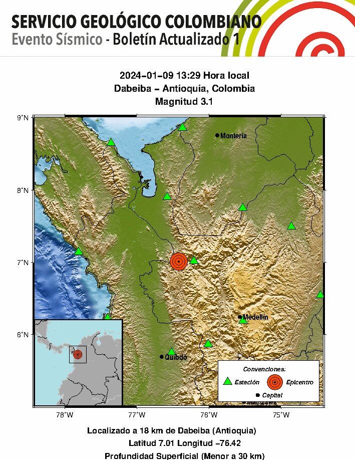 Sismo en Dabeiba, Antioquia. Foto: Servicio Geológico Colombiano