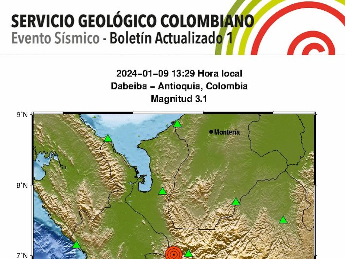 Se registró temblor con magnitud de 3.1 en Dabeiba, Antioquia