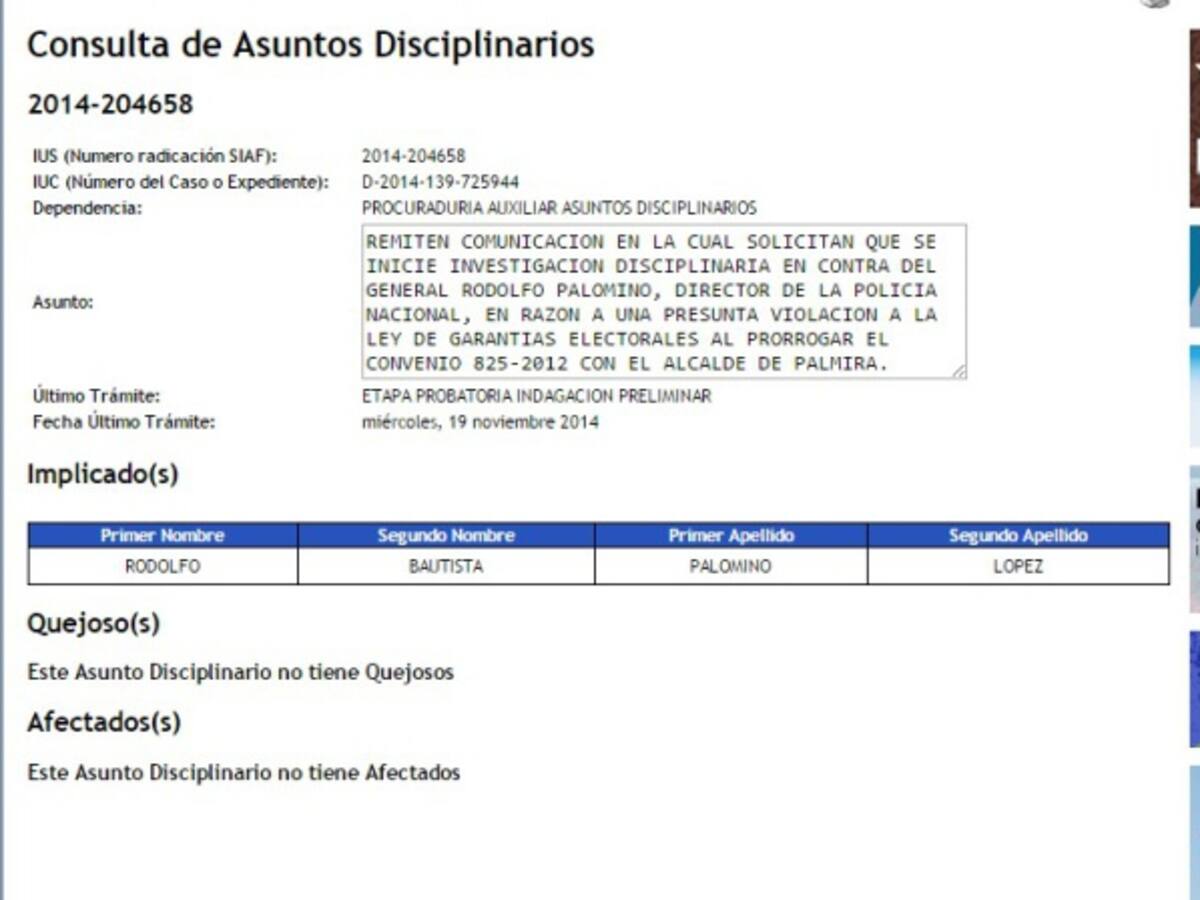 Abren indagación preliminar contra el general Palomino por presunta prorroga irregular de convenios