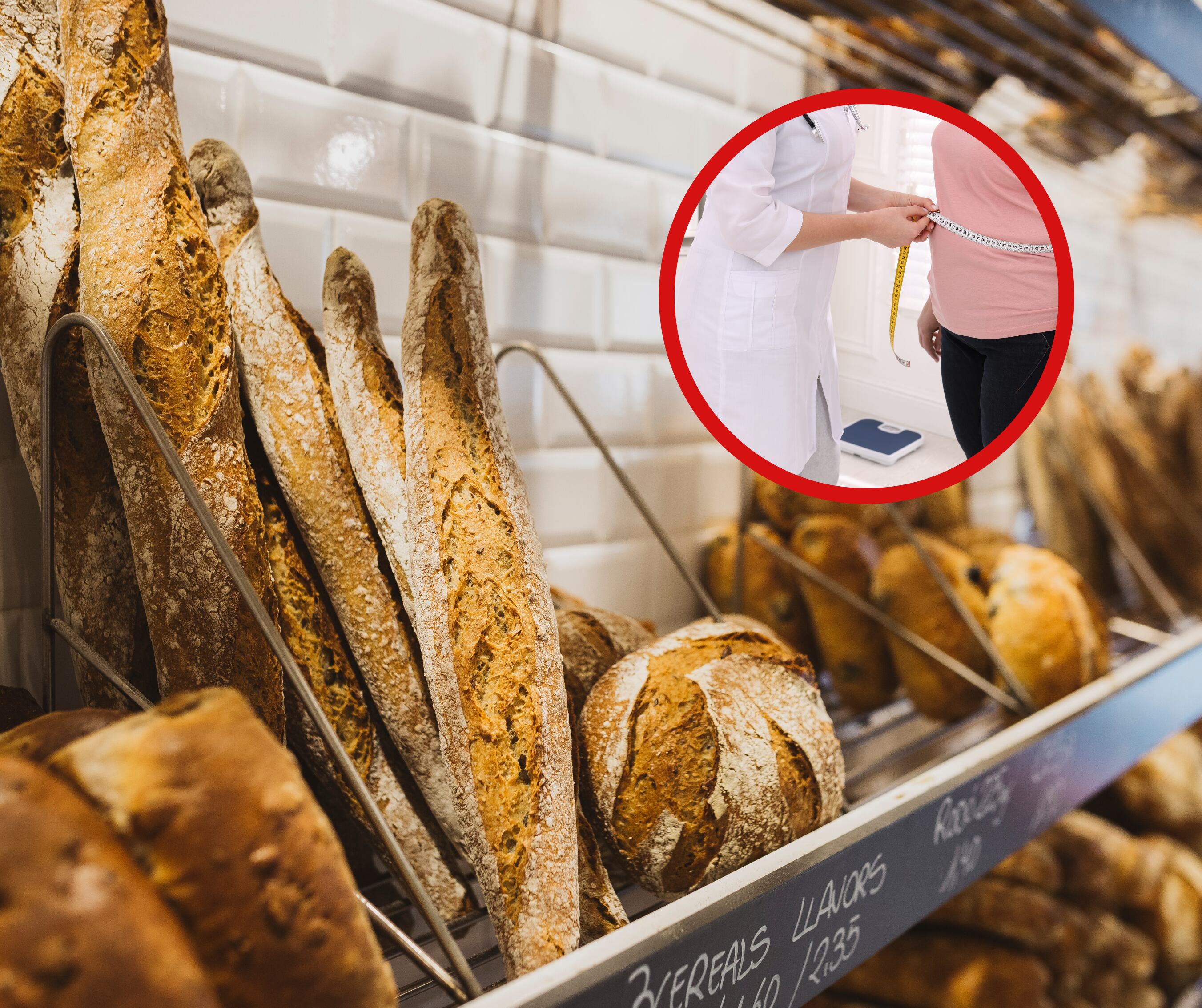 Estantería de panes y un médico midiendo a su paciente en consulta (Getty Images)