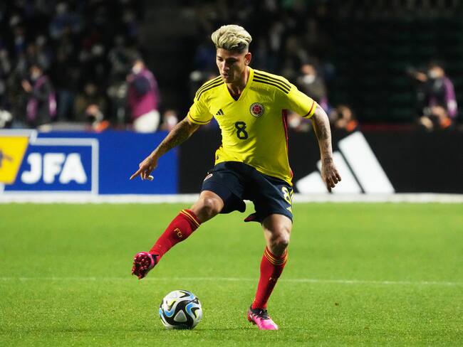 OSAKA, JAPAN - MARCH 28: Jorge Carrascal of Colombia in action during the international friendly between Japan and Colombia at Yodoko Sakura Stadium on March 28, 2023 in Osaka, Japan. (Photo by Etsuo Hara/Getty Images)