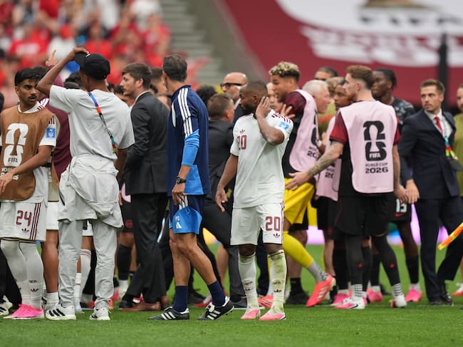 VANCOUVER, CANADA - JUNE 18: Players argue after the 2026 FIFA World Cup First Stage Group B match between Canada and Qatar at BC Place Stadium in Vancouver, Canada on June 18, 2026. (Photo by Ercin Erturk/Anadolu via Getty Images)
