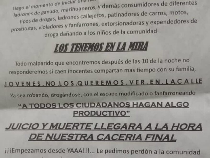 Panfleto amenazante en Pupiales