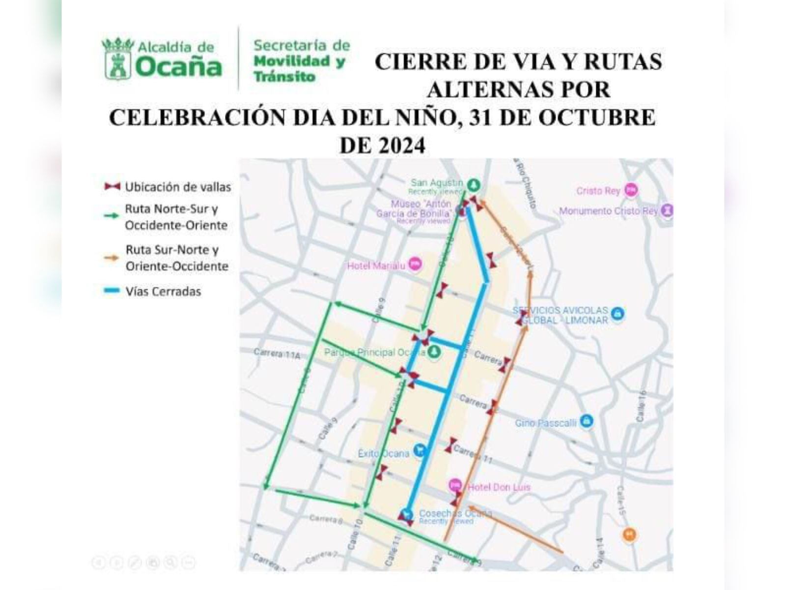 Cierres viales en Ocaña para este 31 de octubre. / Foto: Alcaldía de Ocaña.