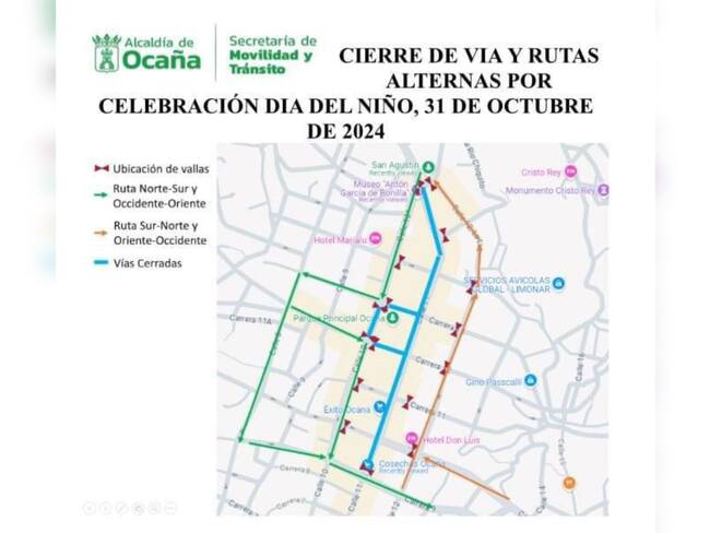 Cierres viales en Ocaña para este 31 de octubre. / Foto: Alcaldía de Ocaña.