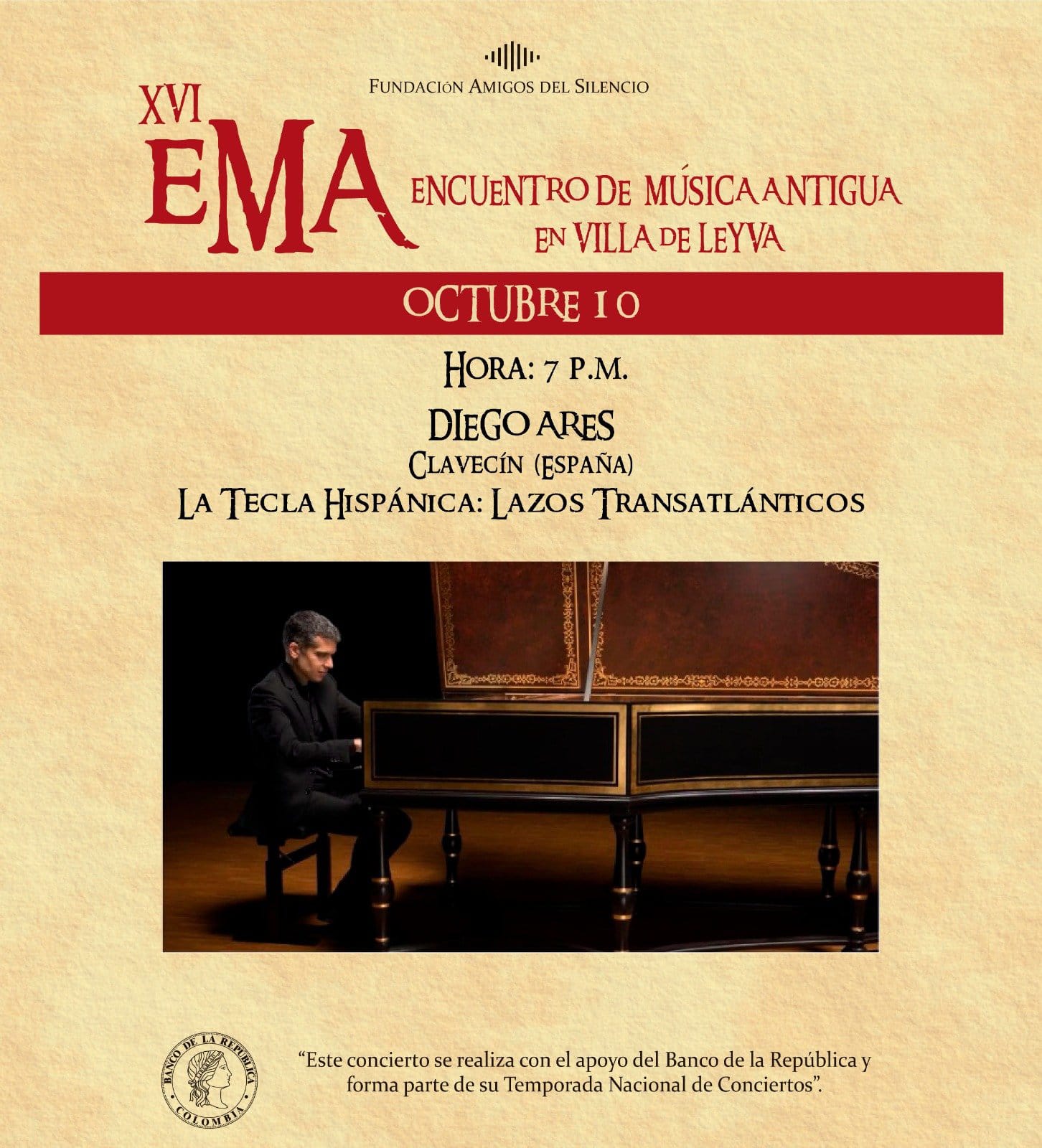 Programación del XVI Encuentro de Música Antigua que se realizará en Villa de Leyva, Boyacá.