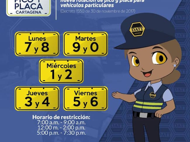 Nueva rotación del pico y placa para vehículos particulares en Cartagena