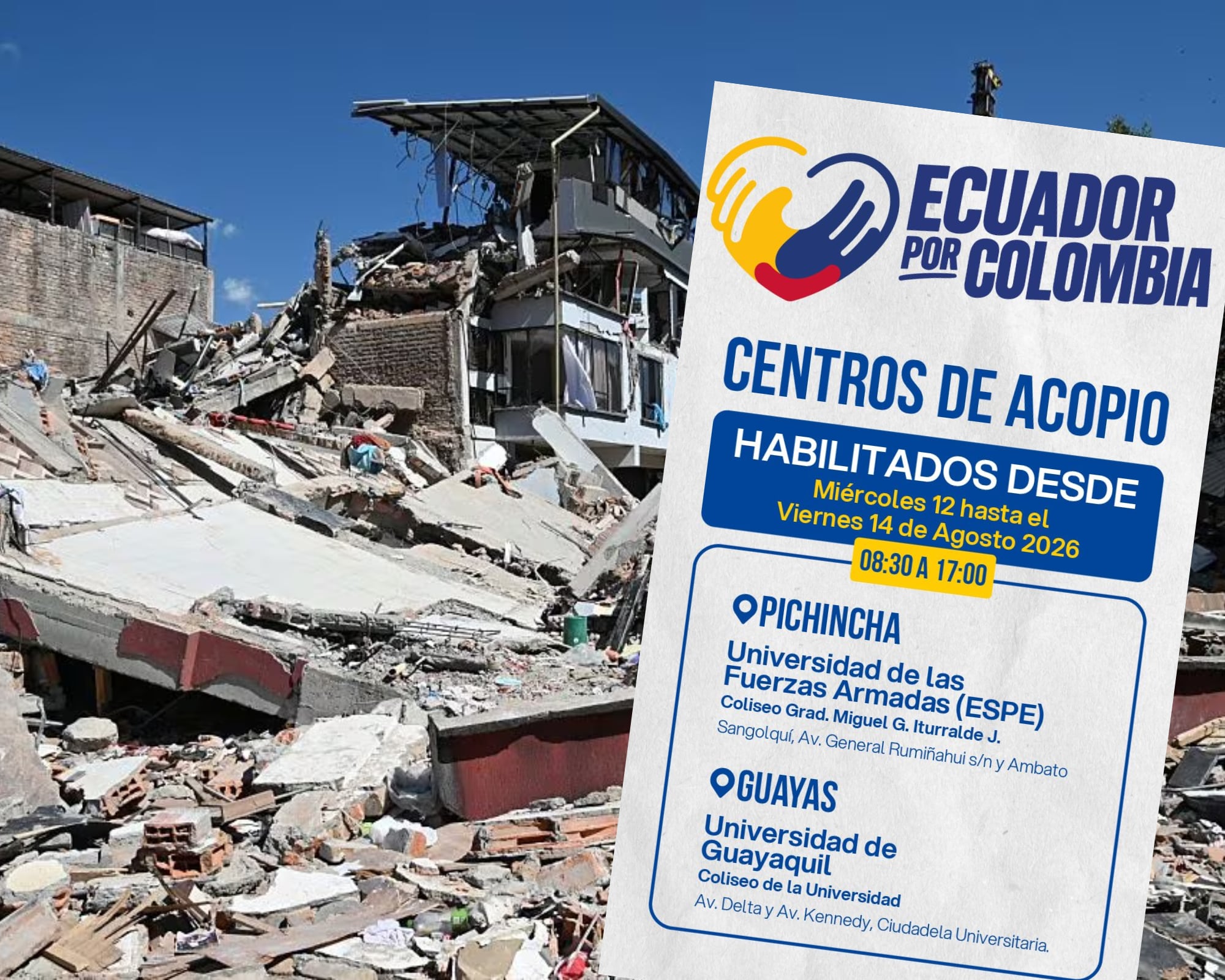 El gobierno ecuatoriano confirmó que las donaciones serán canalizadas para enviarlas a suelo colombiano.
(Foto: Caracol Radio / Getty / Cortesía Gobierno Ecuador)