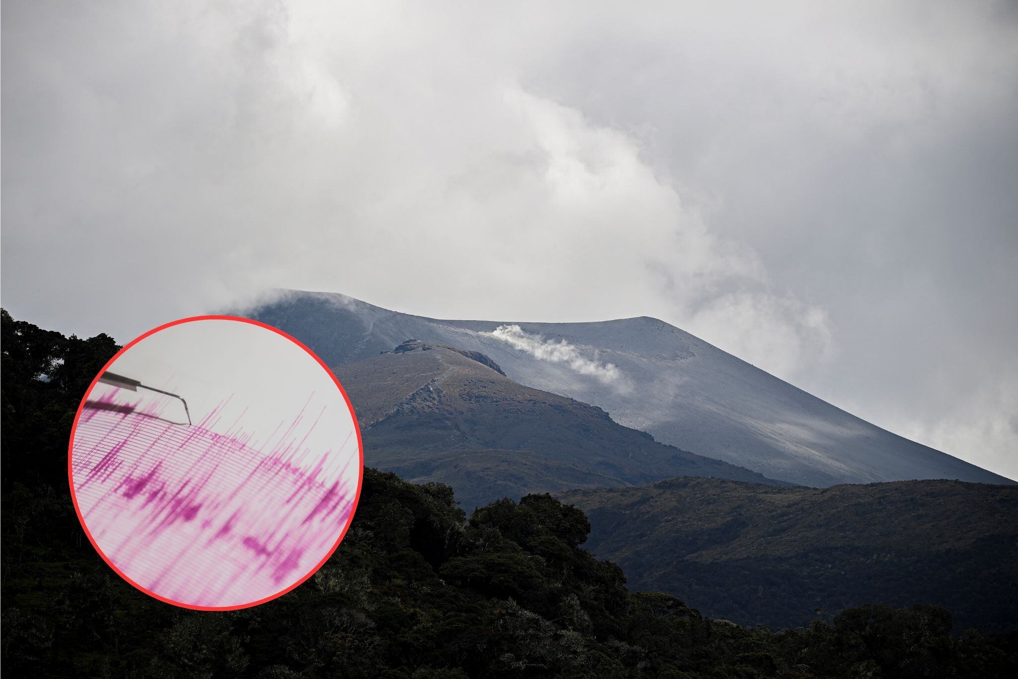 Volcan Puracé e imagen de referencia sobre sismos. / Fotos. Getty Images