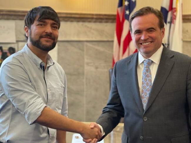 El alcalde de Barranquilla Jaime Pumarejo en su encuentro con el alcadle de Cincinnati, John Cranley.