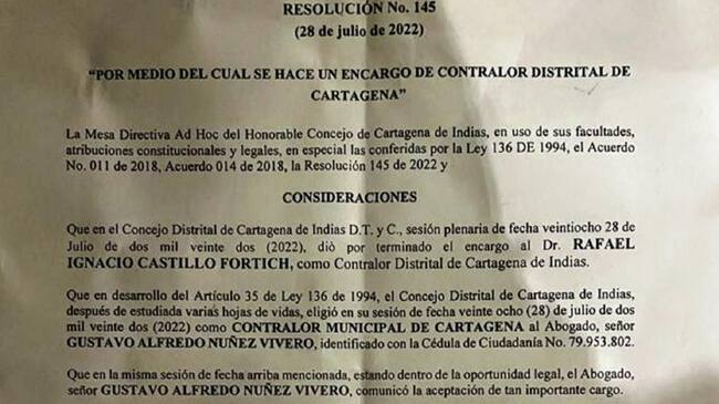 Fue dada a conocer la resolución con la que se nombró como contralor encargado a Gustavo Núñez a quien no se le ha aceptado la renuncia