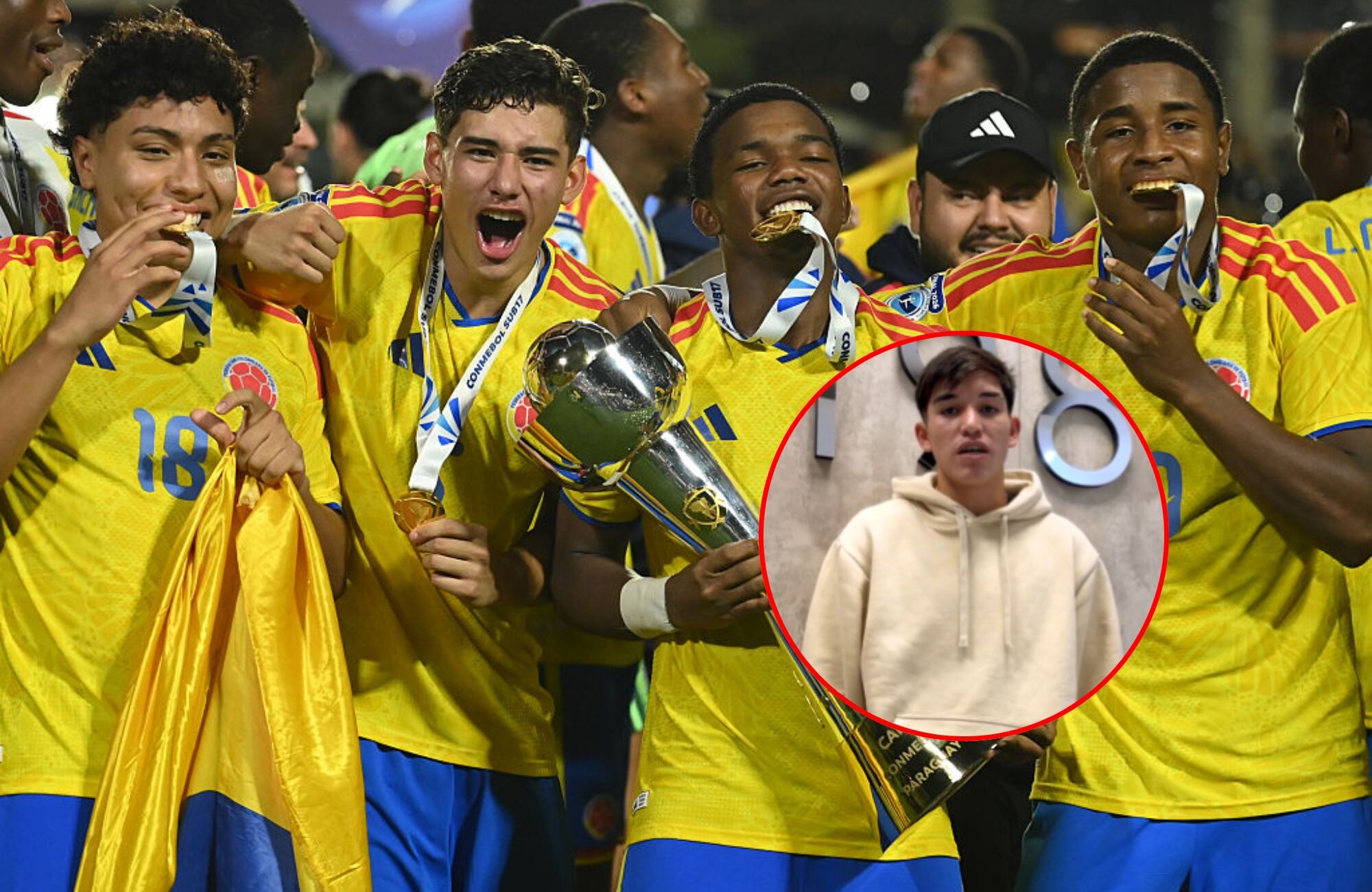 Selección Colombia Sub-17 y Julio Coria. Fotos: (Photo by Christian Alvarenga/Getty Images) / AFA