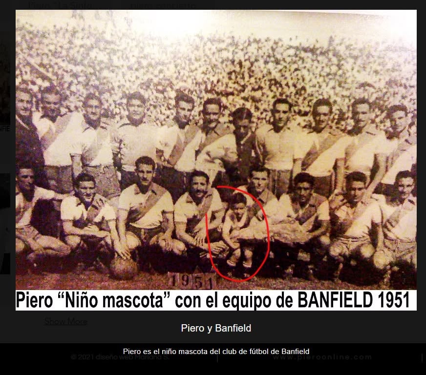 Foto de Piero como 'mascota' del club Banfield en 1951. Crédito: Facebook @PIERO