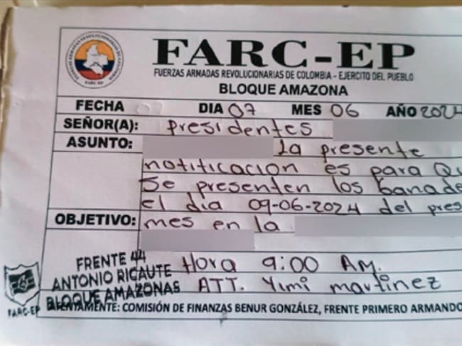 Boleta de asociaciones de disidencias de las FARC en Colombia. |Foto: FDCS