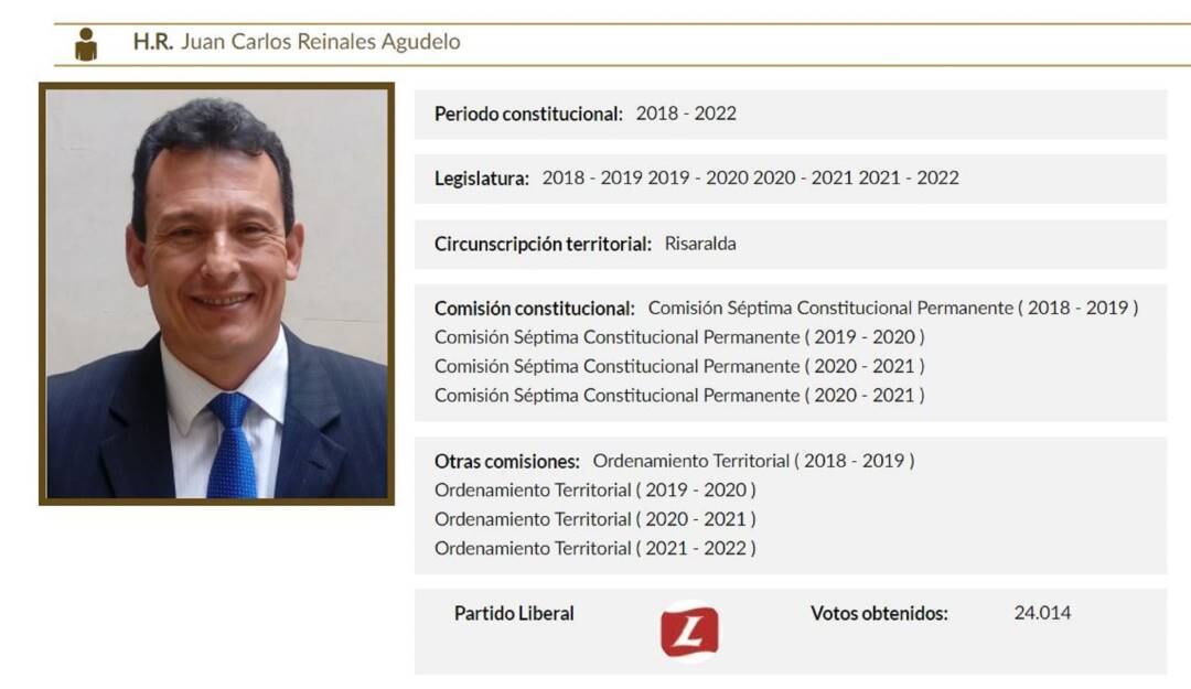 Representante a la Cámara Juan Carlos Reinales Agudelo 