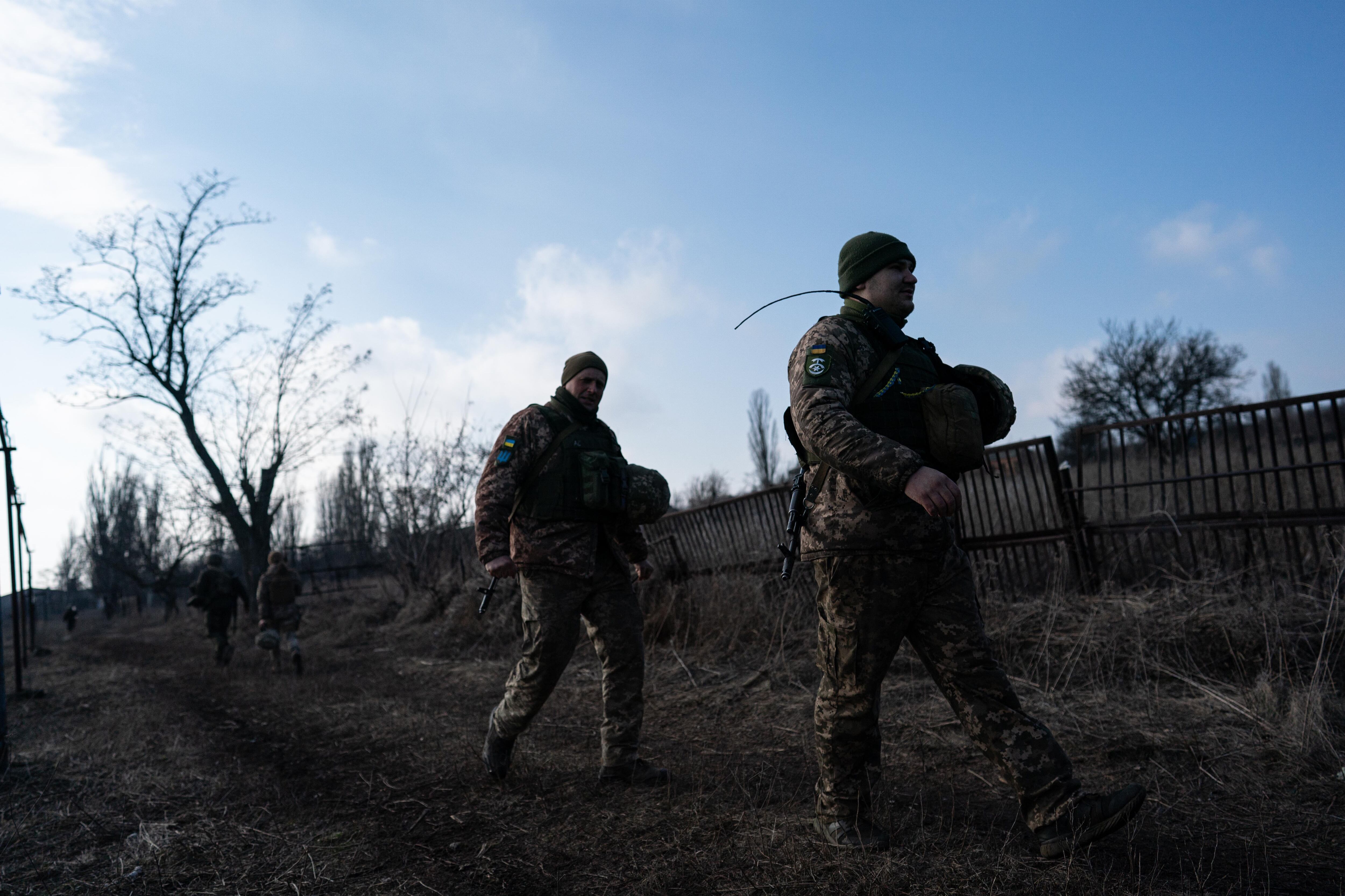 NOVOLUHANS'KE, UKRAINE - FEBRUARY 22: Ukrainian Servicemen patrol the frontline outside of Novaluhansâke, Ukraine on February 22, 2022. (Photo by Wolfgang Schwan/Anadolu Agency via Getty Images)