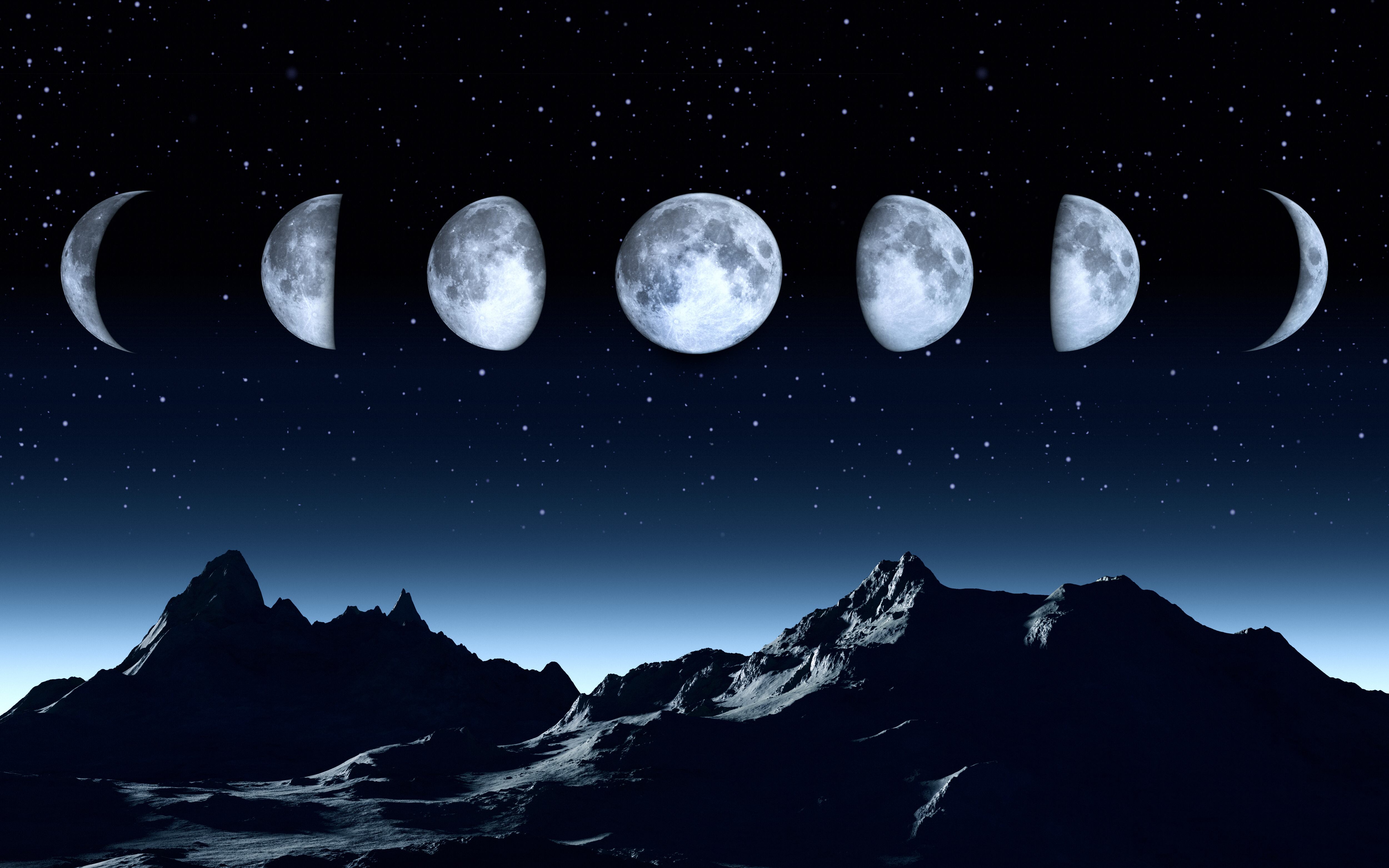 Fases de la luna en un cielo con estrellas (Foto: Getty Images)