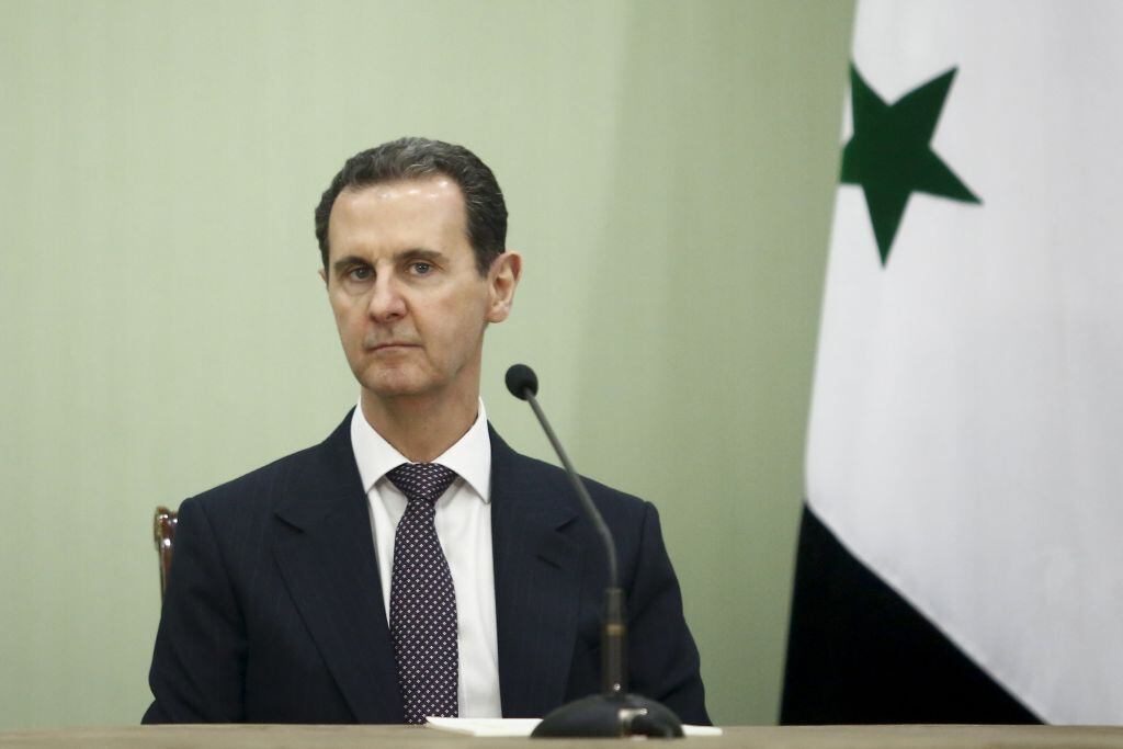 DAMASCUS, SYRIA - MAY 03: Syria's President Bashar al-Assad, seen during the Signing of the comprehensive program of strategic and long-term cooperation between Iran and Syria, On May 03, 2023 In Damascus, Syria. (Photo by Borna News/Matin Ghasemi/Aksonline ATPImages/Getty Images)